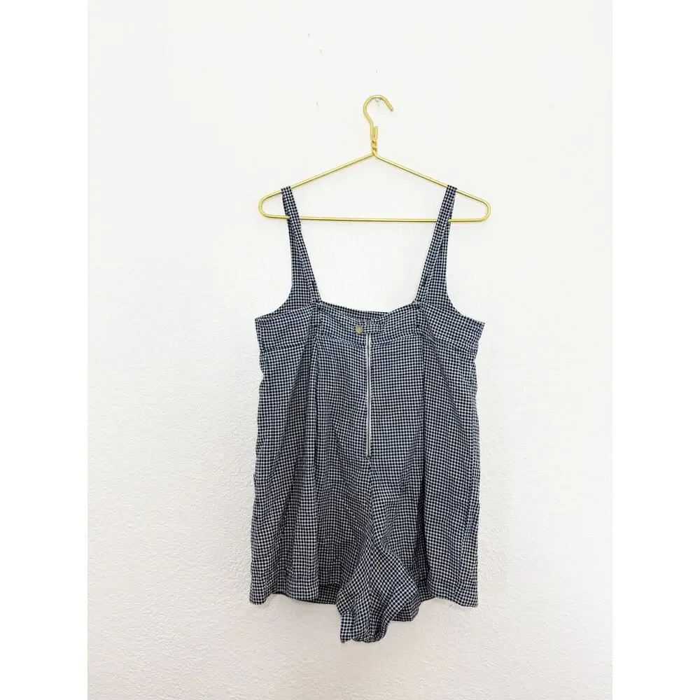 Free People Billie Plaid Playsuit Blue White Oversized Preppy Classic Romper